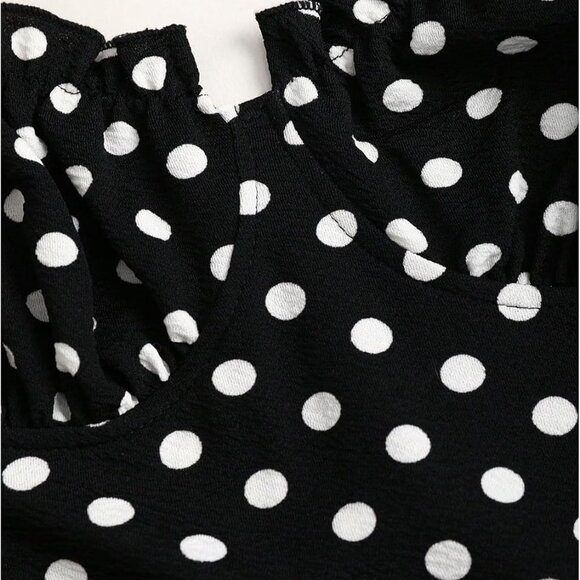 Women's Polka Dot Fishtail Maxi Dress with Ruched Bust Frill Trim - Picture 3 of 5